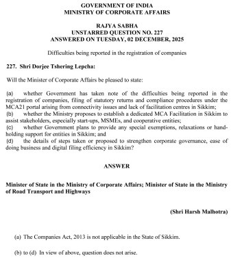 ‘Companies Act 2013 not applicable in Sikkim’